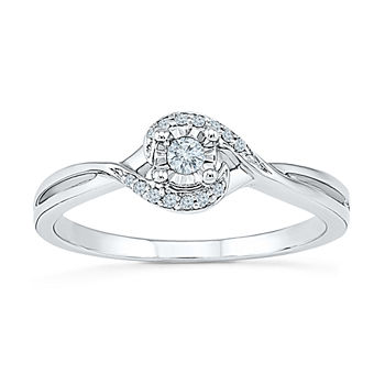 Promise My Love Womens 1/10 CT. T.W. Genuine White Diamond Sterling Silver Round Bypass  Promise Ring
