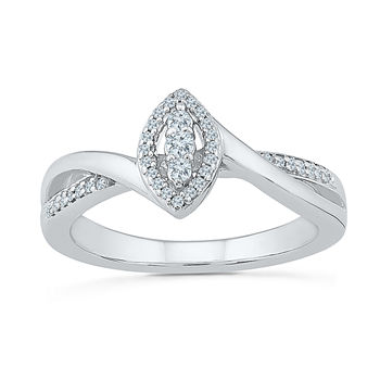 Promise My Love Womens 1/6 CT. T.W. Genuine White Diamond Sterling Silver Diamond Marquise Side Stone Halo Promise Ring