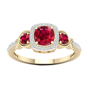 Womens 1/10 CT. T.W. Lead Glass-Filled Red Ruby 10K Gold Cocktail Ring