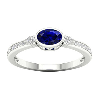 Womens Diamond Accent Genuine Blue Sapphire 10K Gold Cocktail Ring