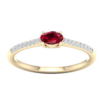 Womens Diamond Accent Lead Glass-Filled Red Ruby 10K Gold Promise Ring