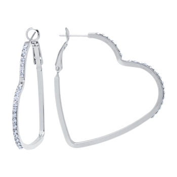 Sparkle Allure Crystal Pure Silver Over Brass Heart Hoop Earrings