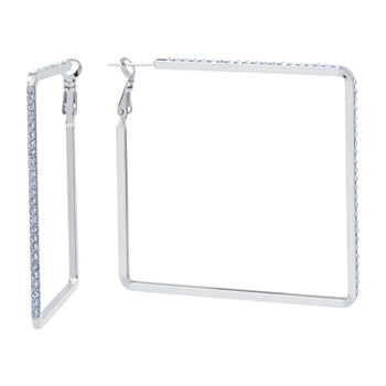 Sparkle Allure Crystal Pure Silver Over Brass Square Hoop Earrings