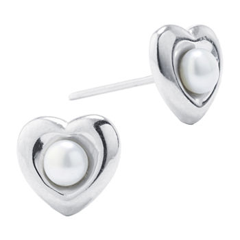 Silver Treasures Cultured Freshwater Pearl Sterling Silver 8mm Heart Stud Earrings
