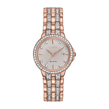 Citizen Silhouette Crystal Womens Crystal Accent Rose Goldtone Stainless Steel Bracelet Watch Ew2348-56a