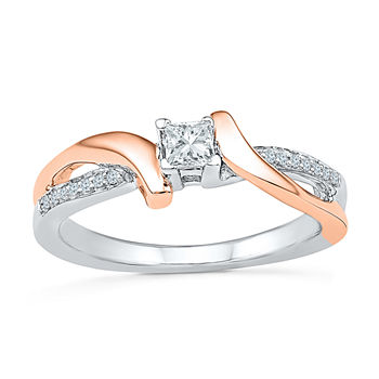Promise My Love Womens 1/5 CT. T.W. Genuine White Diamond 10K Rose Gold Over Silver Side Stone Promise Ring
