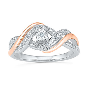 Promise My Love Womens Diamond Accent Genuine White Diamond 10K Rose Gold Over Silver Round Crossover Side Stone Promise Ring