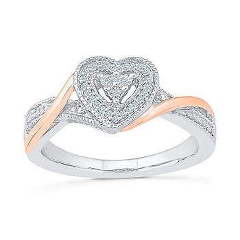 Promise My Love Womens Diamond Accent Genuine White Diamond 10K Gold Over Silver Heart Crossover Side Stone Promise Ring