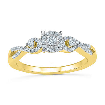 Promise My Love Womens 1/4 CT. T.W. Genuine White Diamond 10K Gold Round Side Stone Promise Ring