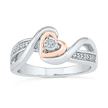 Promise My Love Womens Diamond Accent Genuine White Diamond 10K Gold Over Silver Heart Promise Ring