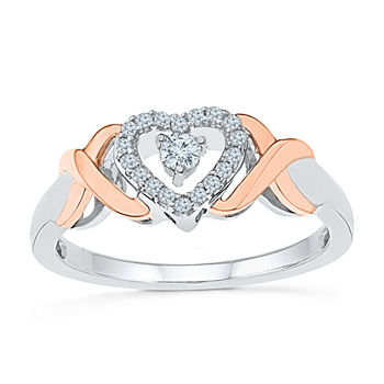 Promise My Love Womens 1/6 CT. T.W. Genuine White Diamond 10K Rose Gold Over Silver Heart Promise Ring