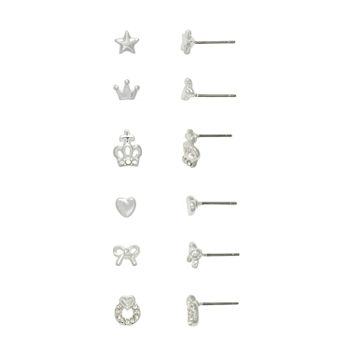 Mixit Silver Tone Crown Stud 6 Pair Earring Set