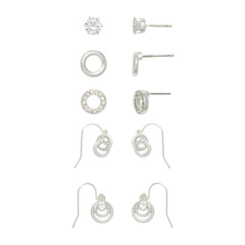 Mixit Silver Tone Open Circle Drop & Stud 5 Pair Earring Set