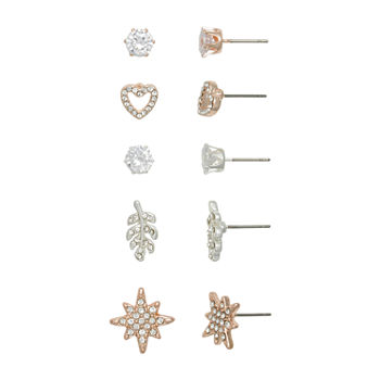 Mixit Silver & Rose Gold Tone Stud 5 Pair Earring Set