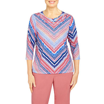 Alfred Dunner Boho Vibes Womens Round Neck 3/4 Sleeve T-Shirt