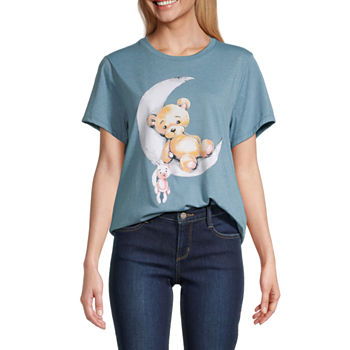 Teddy Bear Moon Juniors Womens Boyfriend Graphic T-Shirt