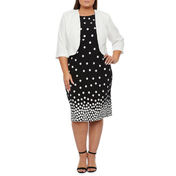 Maya Brooke Plus 3/4 Sleeve Dot Print Jacket Dress