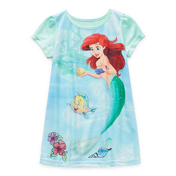 Disney Toddler Girls Ariel Princess Short Sleeve Crew Neck Nightshirt