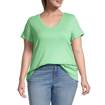 St. John's Bay Womens Plus V Neck Short Sleeve T-Shirt