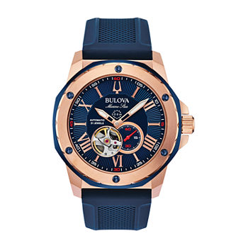 Bulova Marine Star Mens Automatic Blue Strap Watch 98a227