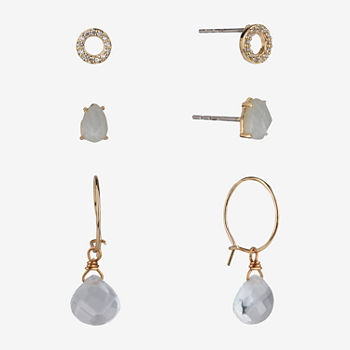 Sparkle Allure Semi-Precious 3 Pair Amazonite Pear Earring Set
