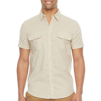 mutual weave Stretch Mens Regular Fit Short Sleeve Button-Down Shirt