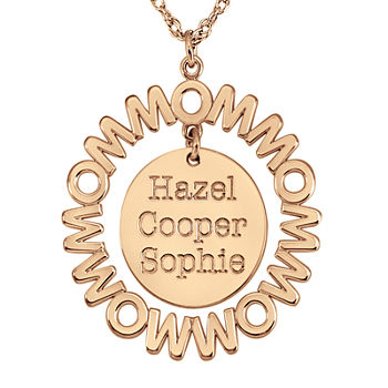 Personalized "Mom" with Child Names Circle 27mm Pendant Necklace