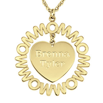 Personalized "Mom" with Child Names Heart 27mm Pendant Necklace