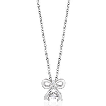 Enchanted Disney Fine Jewelry Genuine White Diamond 10K White Gold Bow Snow White Pendant Necklace
