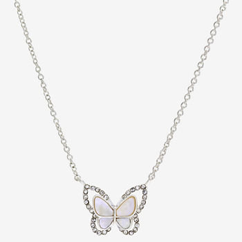 Sparkle Allure Mother Of Pearl Pure Silver Over Brass 16 Inch Link Butterfly Pendant Necklace