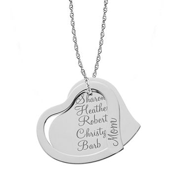 Personalized Sterling Silver "Mom" and Family Names Heart Pendant Necklace