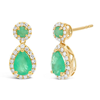 1/4 CT. T.W. Genuine Green Emerald 10K Gold Drop Earrings