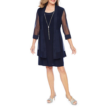 R & M Richards 3/4 Sleeve Jacket Dress with Necklace