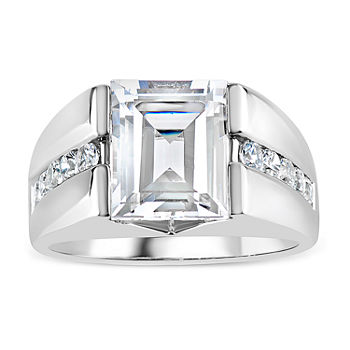 Mens Simulated White Sapphire Sterling Silver Square Fashion Ring