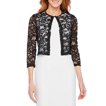 Perceptions Womens 3/4 Sleeve Sequin Lace Shrug