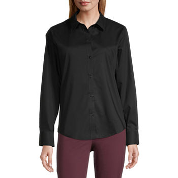 Liz Claiborne Petite Womens Long Sleeve Fitted Button-Down Shirt