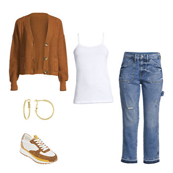 Cardi Party a.n.a Cropped Cardigan, Utility Jeans & Arizona Sneakers