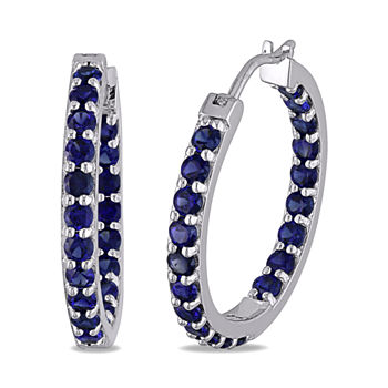 Lab-Created Blue Sapphire Sterling Silver Inside-Out Hoop Earrings