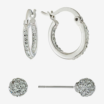 Sparkle Allure Pure Silver Over Brass 2 Pair Crystal Earring Set
