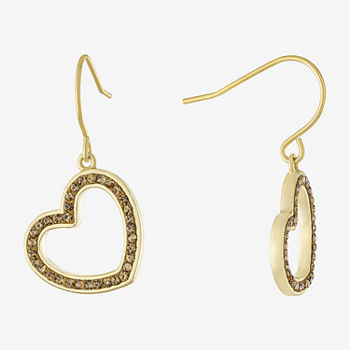 Silver Reflections Crystal 24K Gold Over Brass Heart Drop Earrings