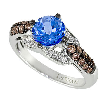 LIMITED QUANTITIES Le Vian Grand Sample Sale™ Ocean Blue Topaz™, Vanilla Diamonds®, & Chocolate Diamonds® Ring set in 14K Vanilla Gold®