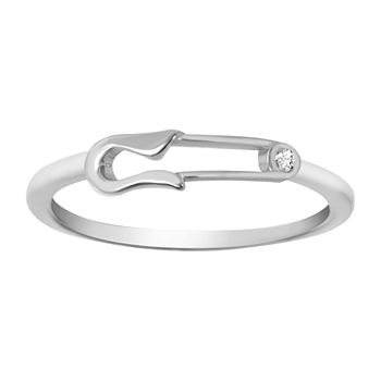 Itsy Bitsy Safety Pin Cubic Zirconia Sterling Silver Band