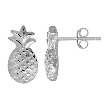 Itsy Bitsy Pineapple Sterling Silver 8.1mm Flower Stud Earrings