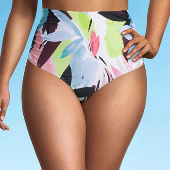 Sonnet Shores Womens Lined Leaf High Waist Bikini Swimsuit Bottom Plus