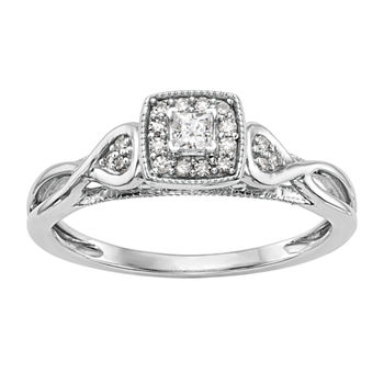 Promise My Love Womens 1/5 CT. T.W. Genuine White Diamond 14K White Gold Square Halo Promise Ring