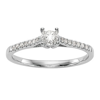 Promise My Love Womens 1/5 CT. T.W. Genuine White Diamond 14K White Gold Round Promise Ring