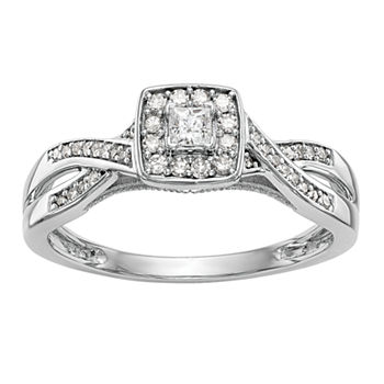 Promise My Love Womens 1/3 CT. T.W. Genuine White Diamond 14K White Gold Square Halo Promise Ring