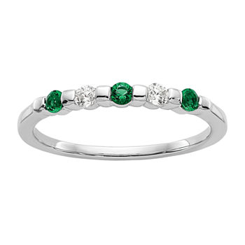 Modern Bride Gemstone 1/10 CT. T.W. Genuine Green Emerald 14K White Gold Wedding Band