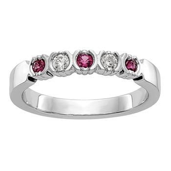2.5MM 1/10 CT. T.W. Lead Glass-Filled Red Ruby 14K White Gold Wedding Band