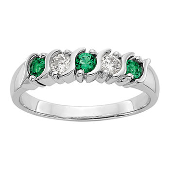 2MM 1/5 CT. T.W. Genuine Green Emerald 14K White Gold Round Wedding Band